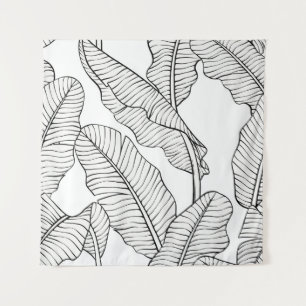 Tropical plants, flowers, jungle sketch. tapestry