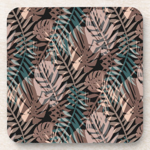 Tropical plants, jungle, tropics , beige ,leaves  coaster