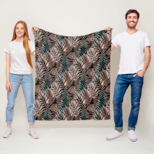Tropical plants, jungle, tropics , beige ,leaves fleece blanket