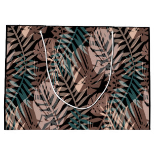 Tropical plants, jungle, tropics , beige ,leaves large gift bag