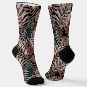 Tropical plants, jungle, tropics , beige ,leaves   socks