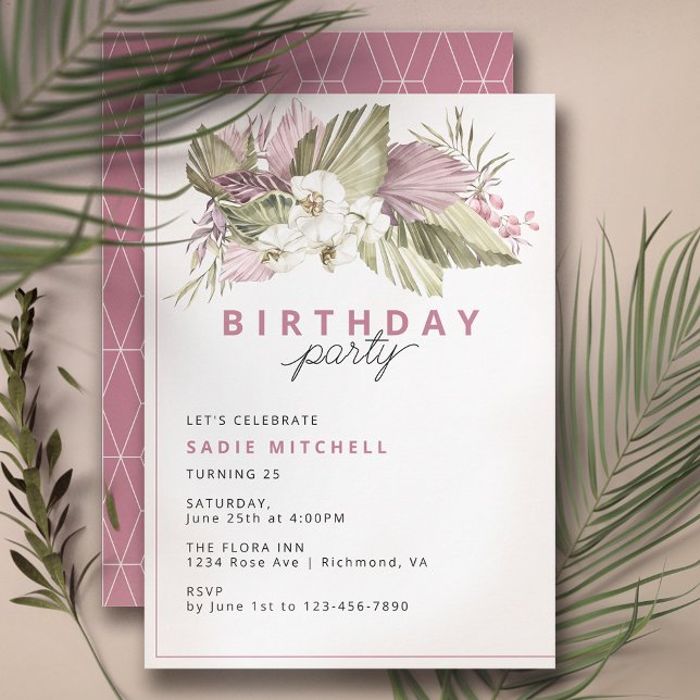 Tropical Plants Magenta Dark Pink Summer Birthday Invitation (Creator Uploaded)
