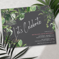 Tropical Plants | Modern Black Any Age Birthday