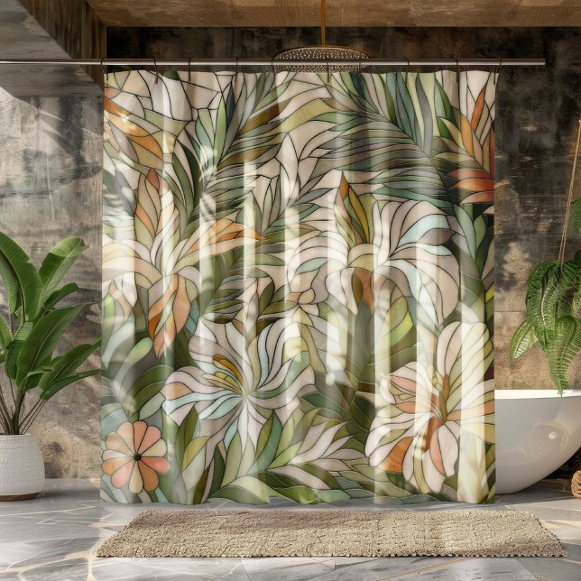 Tropical plants Mosaic Digital Art Shower Curtain (Creator Uploaded)