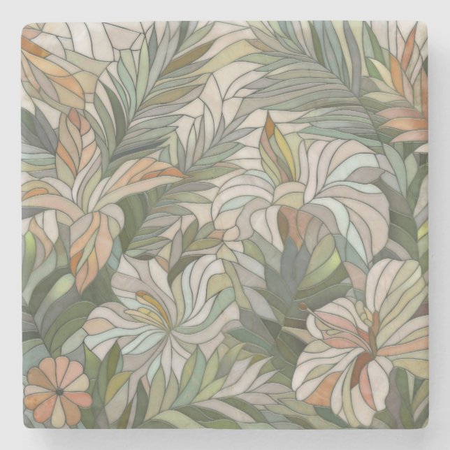 Tropical plants Mosaic Digital Art Stone Coaster (Front)
