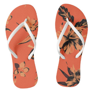 Tropical Plants With Floral Pink Dark Green Jandals