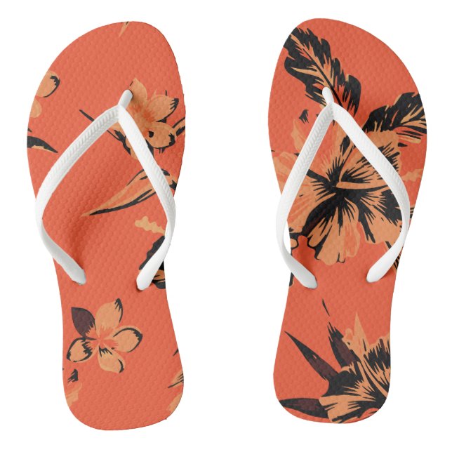 Tropical Plants With Floral Pink Dark Green Jandals (Footbed)