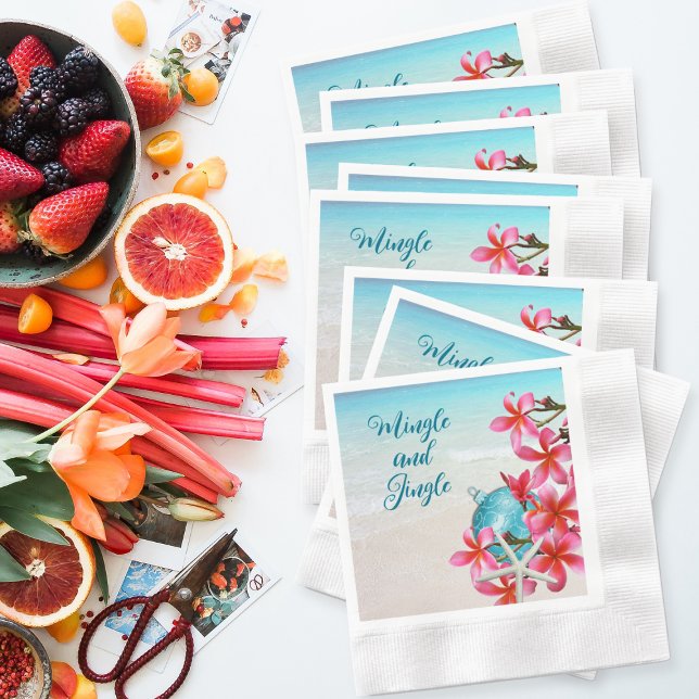 Tropical Plumeria Beach Holiday Party Invitations Napkin (Creator Uploaded)