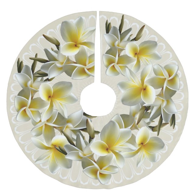 Tropical Plumeria Champagne Christmas Tree Skirt (Front)