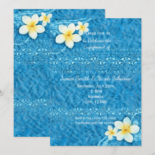 Tropical Plumeria Flower Blue Party Invitations