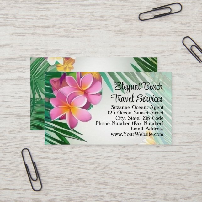 Tropical Plumeria Flower Spa Beach Travel Business Card (Front/Back In Situ)