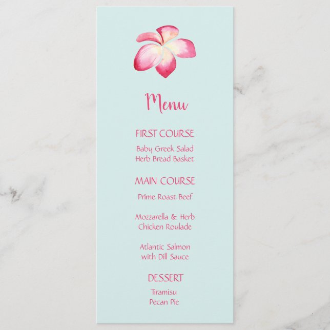 Tropical Plumeria Flower Watercolor Menus (Front)