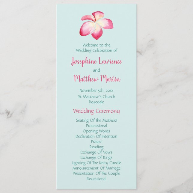 Tropical Plumeria Flower Wedding Programs Programme (Front)