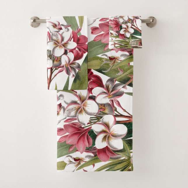 Tropical Plumeria Flowers Bath Towel Set (Insitu)