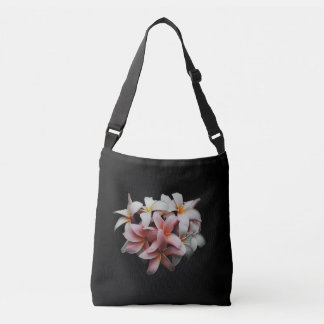 Tropical Plumeria Flowers Black Tote Bag