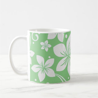 Tropical Plumeria Flowers Green N White Coffee Mug
