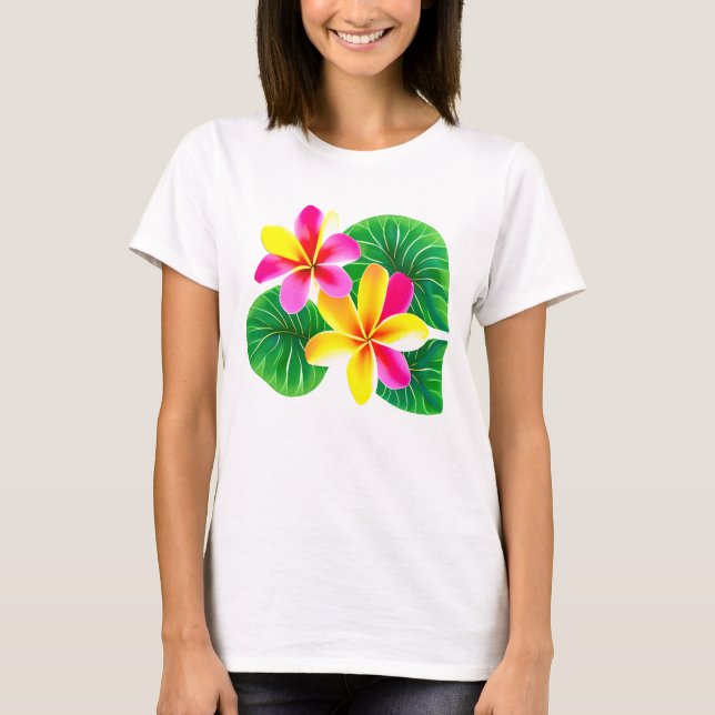 Tropical Plumeria Flowers T-Shirt (Front)