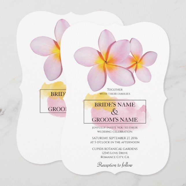 Tropical Plumeria Frangipani Wedding Invitations (Front/Back)