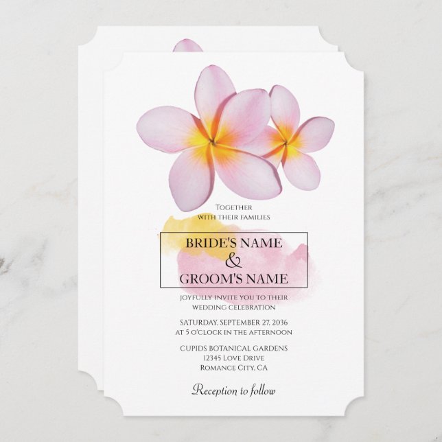 Tropical Plumeria Frangipani Wedding Invitations (Front/Back)