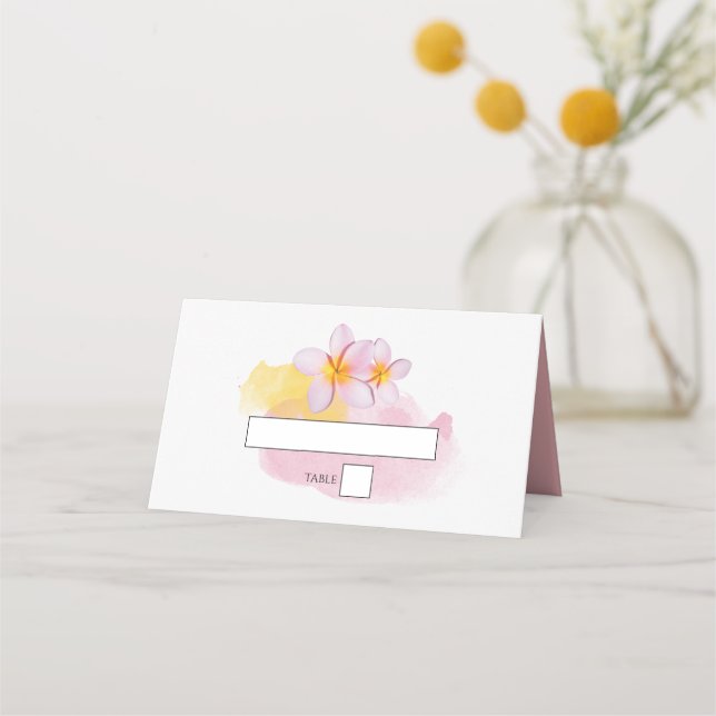 Tropical Plumeria Frangipani Wedding Place Card (Front)