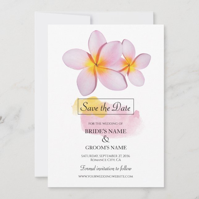 Tropical Plumeria Frangipani Wedding Save The Date (Front)