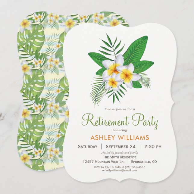 Tropical Plumeria Retirement Party Invitation (Front/Back)