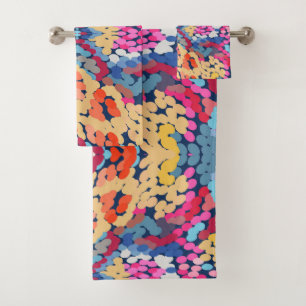 Tropical Plumeria Spotted Flowers Tile Pattern  Bath Towel Set