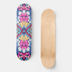 Tropical Plumeria Spotted Flowers Tile Pattern Skateboard