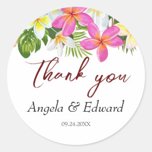 Tropical Plumeria Temple Tree Wedding Classic Round Sticker