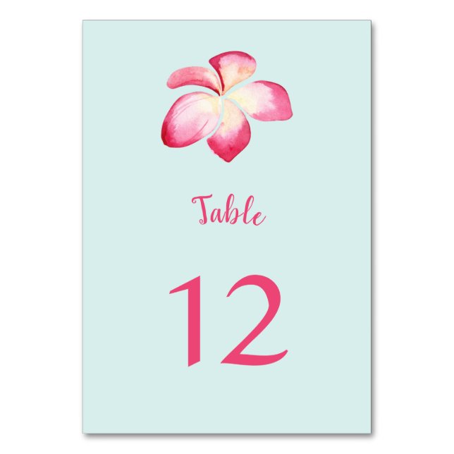 Tropical Plumeria Watercolor Table Number Cards (Front)
