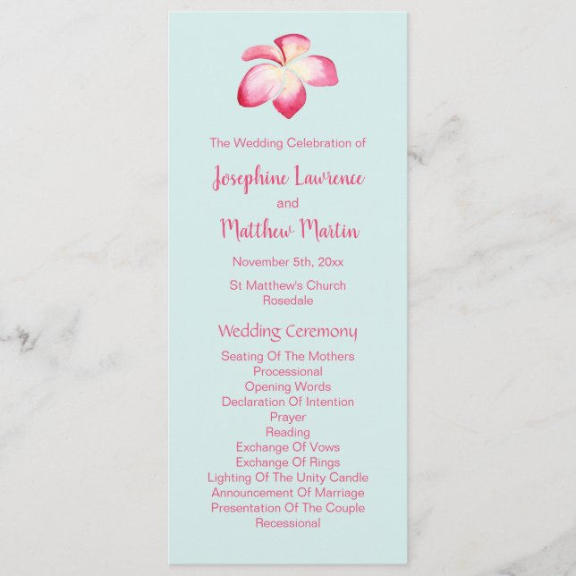 Tropical Plumeria Wedding Programs Programme (Front)