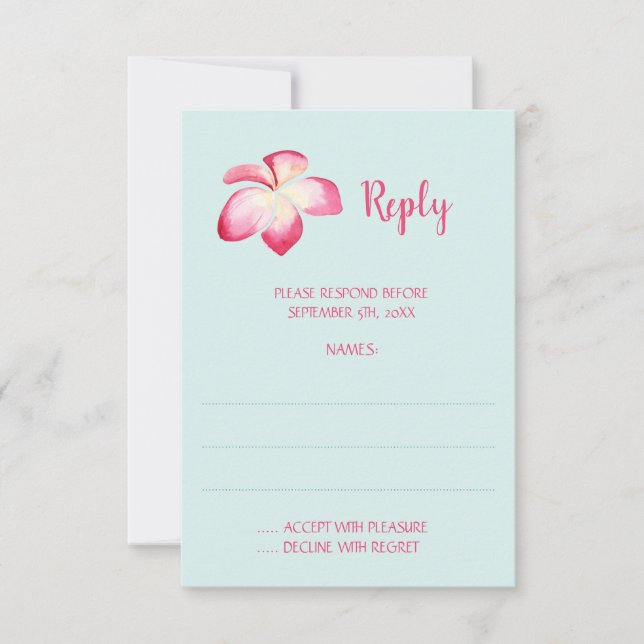 Tropical Plumeria Wedding Reply Cards (Front)