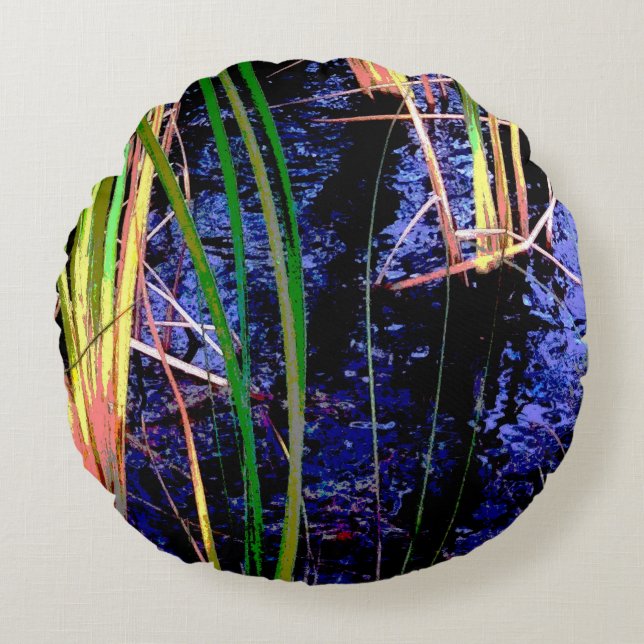 Tropical Pond Grasses Round Cushion (Front)
