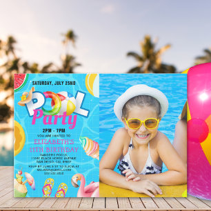 Tropical Pool Bash for Girl – Birthday Girl Photo Invitation