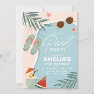 Tropical Pool birthday party invitation