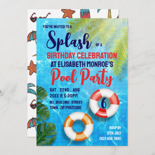 Tropical Pool, Birthday Pool Party Invitation