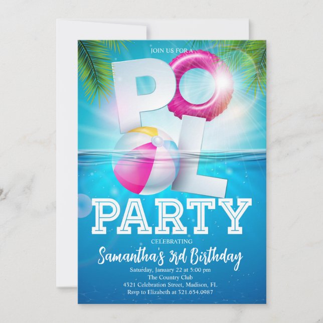 Tropical Pool Party Birthday Invitation (Front)