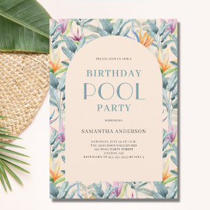 Tropical Pool Party Birthday  Invitation