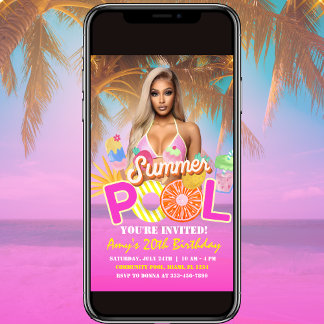 Tropical Pool Party Birthday Invitation Flyer