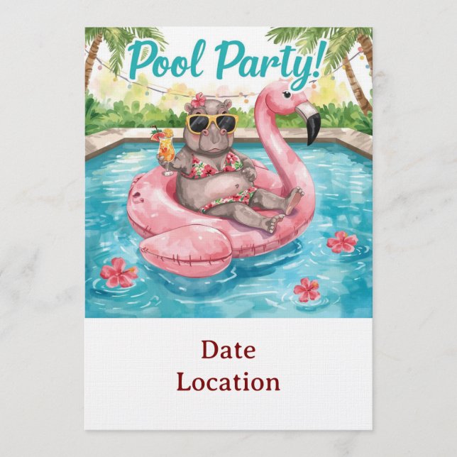 Tropical Pool Party Invitation – Cute Watercolor  (Front)