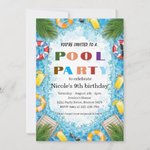 Tropical Pool Party Nicole 9th Birthday 2026 Invitation