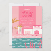 Tropical Pool Party Retro Pink Birthday