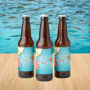 Tropical Pool Party Summer Baby Shower  Beer Bottle Label