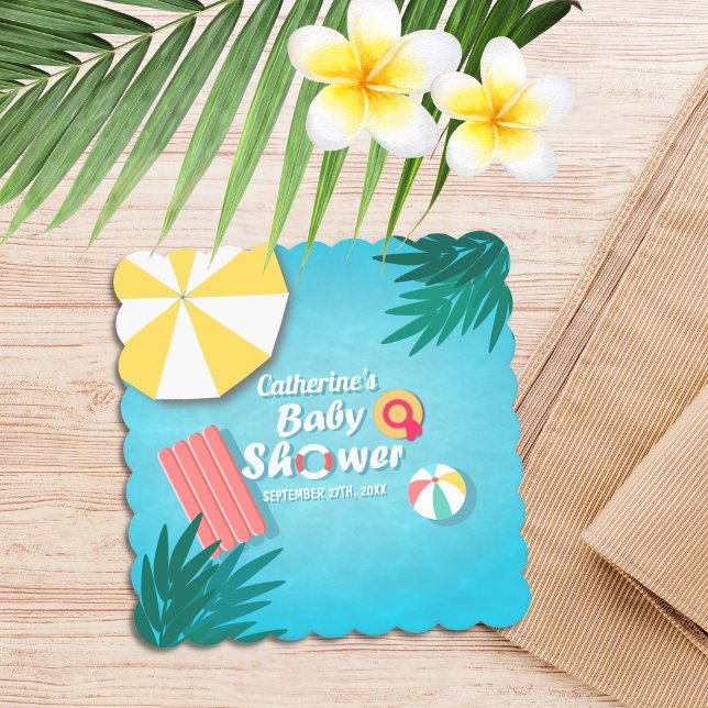 Tropical Pool Party Summer Baby Shower  Paper Coaster (Creator Uploaded)