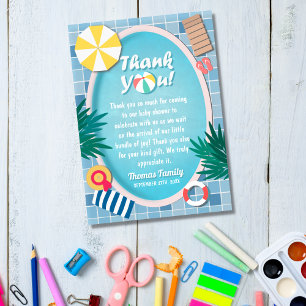 Tropical Pool Party Summer Baby Shower Thank You Card