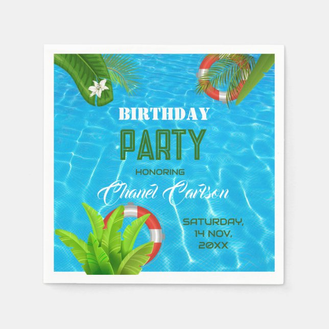 Tropical Pool Party | Summer Birthday Invitation Napkin (Front)