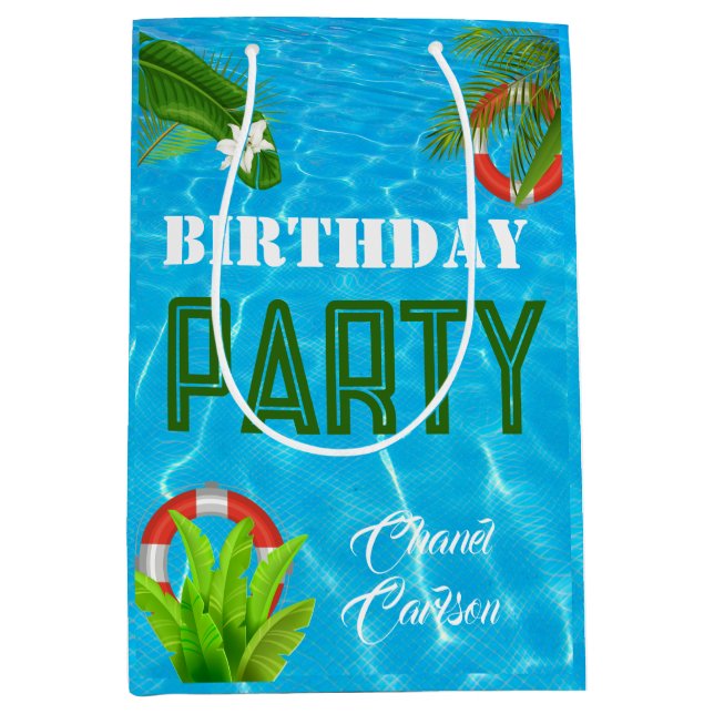 Tropical Pool Party | Summer Birthday  Medium Gift Bag (Front)