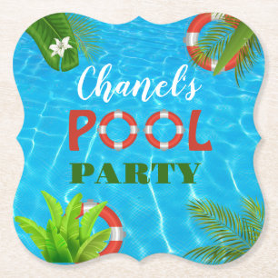 Tropical Pool Party   Summer Birthday  Paper Coaster