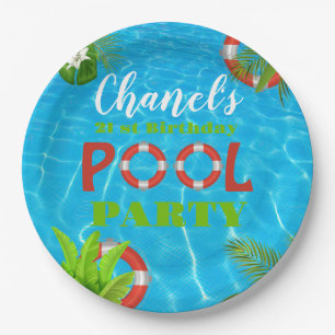 Tropical Pool Party Summer Birthday Paper Plate