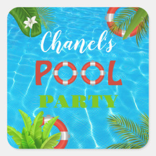Tropical Pool Party Summer Birthday Square Sticker